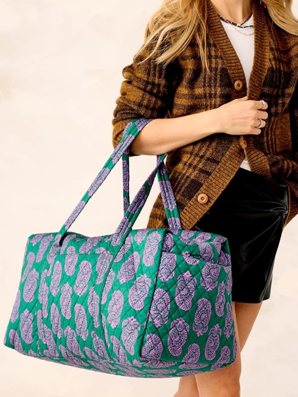 Vera Bradley Large Original Duffle Bag Iconic Paisley Green Jacket NWT MSRP $100